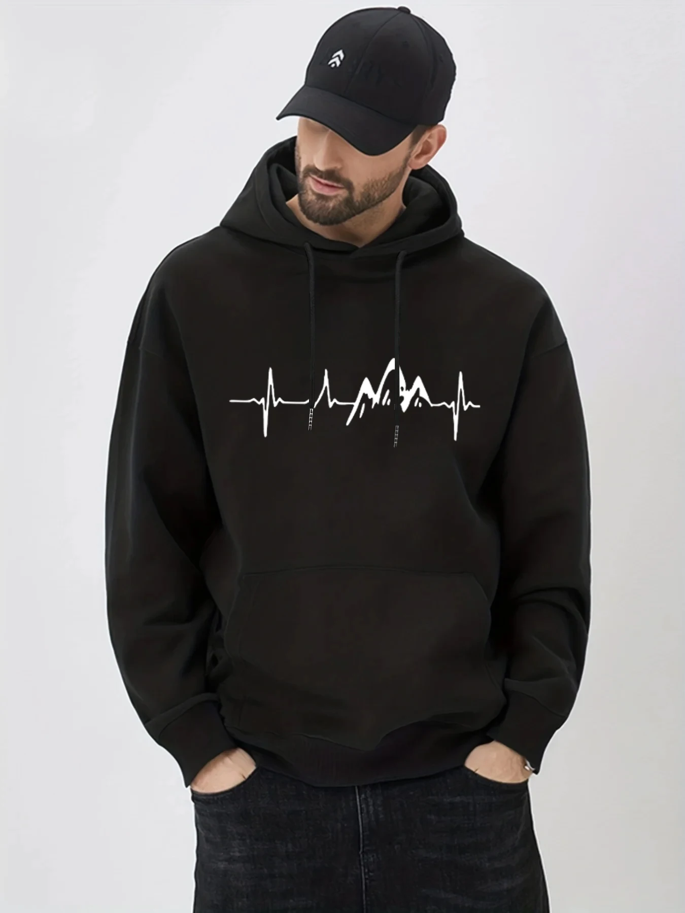 Mountain Peak-Sudadera Con Capucha Para Hombre, ropa Con estampado de bocetos, diseño nuevo, color blanco y negro