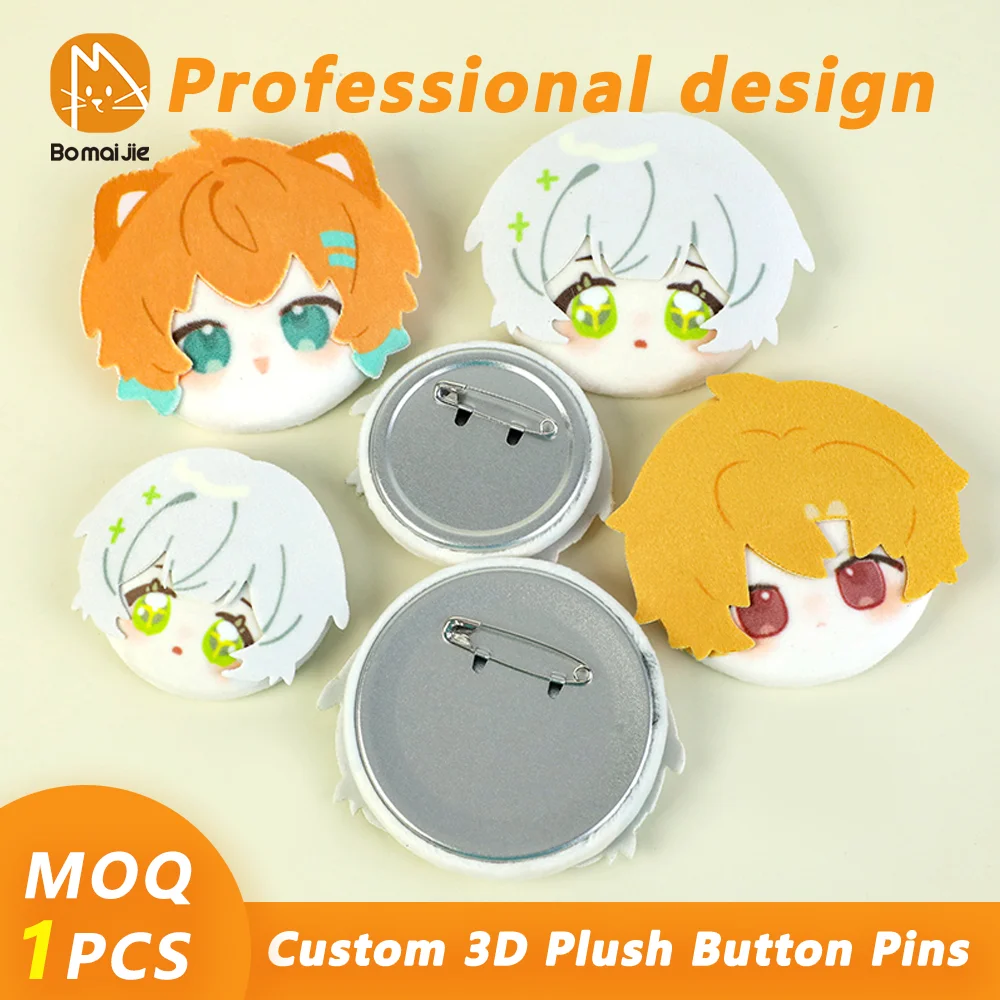 Custom 3D Plush Head Button Pins  Plush Button Pins Badges Plush tinplate Customizable Soft Hat Bag  Decor Photo customization