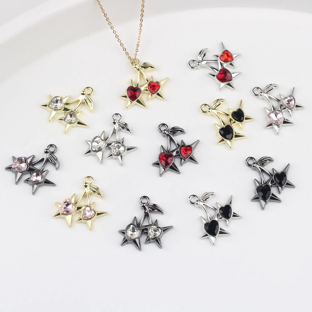 10pcs Fashion Cute Cherry Heart Shape Pendant Earring Necklace Bracelet Jewelry Making Accessories Handmade DIY Ornament Craft