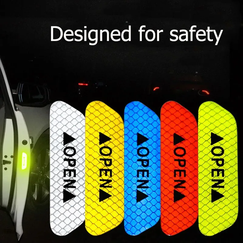 4/20PCS/Set Car Door Stickers Universal Tape Safety Warning Mark OPEN High Reflective Tape Auto Driving Safety Reflective Strips
