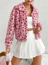 Womens Pink Leopard Print  Jacket Cotton Coat