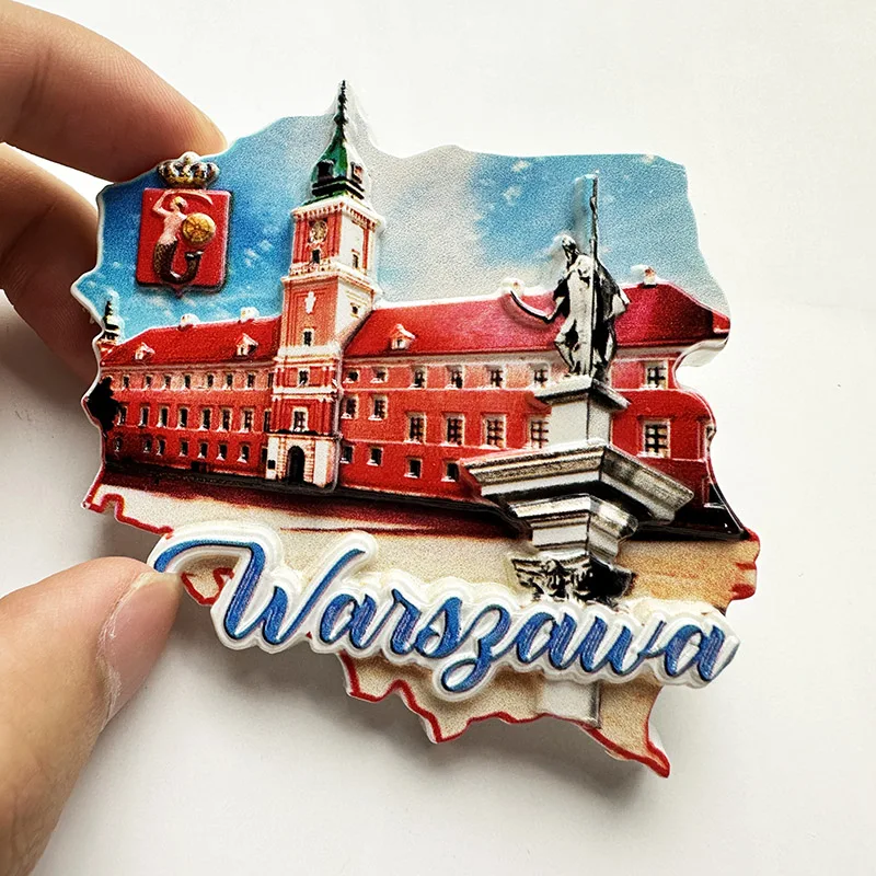 Warsaw, Poland, Architectural landmarks, 3D refrigerator stickers Travel souvenirs Home decoration crafts Collection gifts