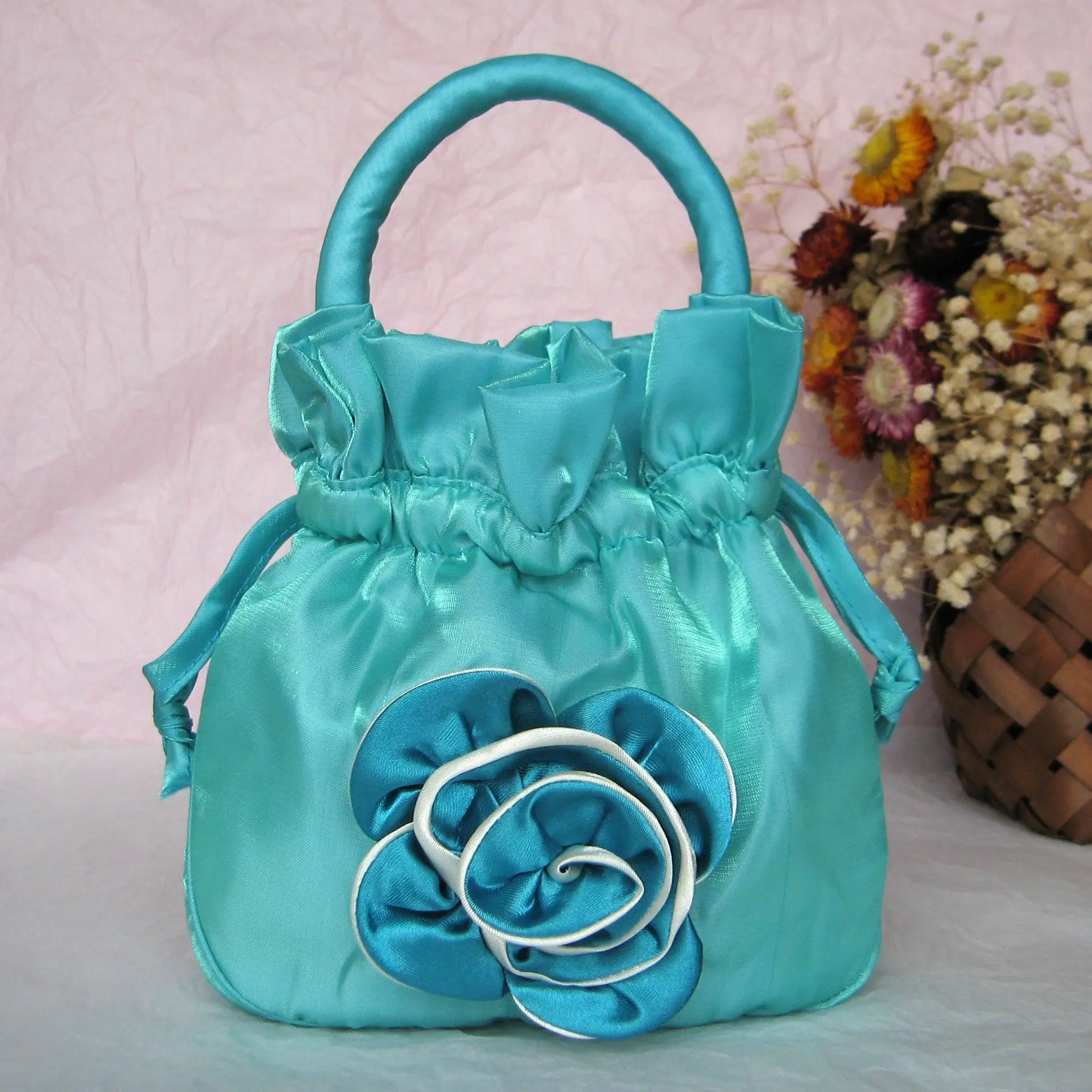 Womens Handmade Candy Color Flower Handbag Change Bag