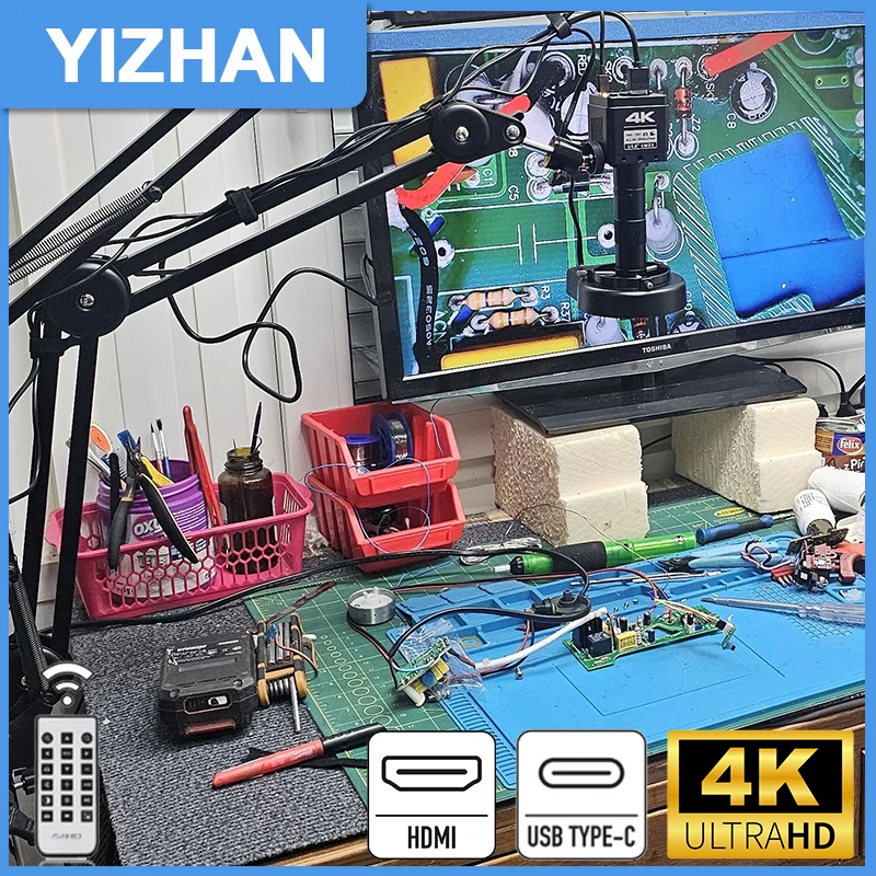 YIZHAN Ultra HD 4K Digitalmikroskop für Elektronik 60MP/48MP/13MP Industriekameras 150X Objektiv Einstellbares Mikroskop-Set