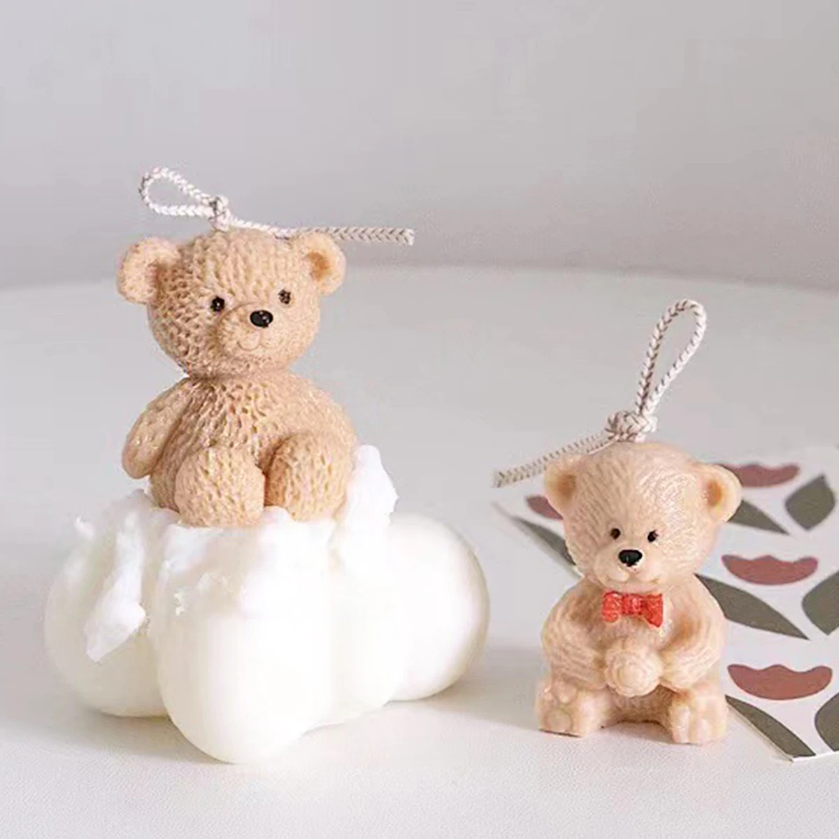 Small Bear Silicone Candle Mold DIY 3D Cake Bow Bear Scented Gypsum Concrete Mould Cute Cartoon Bear Birthday Cake Baking Deco