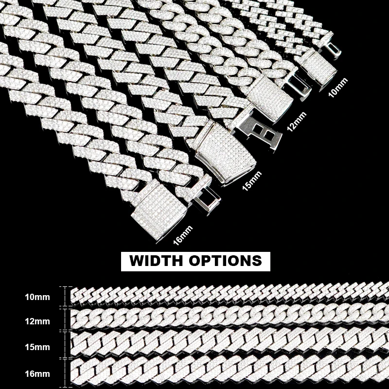 Hip Hop Jewelry 10mm 12mm 15mm 16mm Iced Out 925 Silver Miami Cuban Link Bracelet Chain Necklace Moissanite Vvs for Men Women