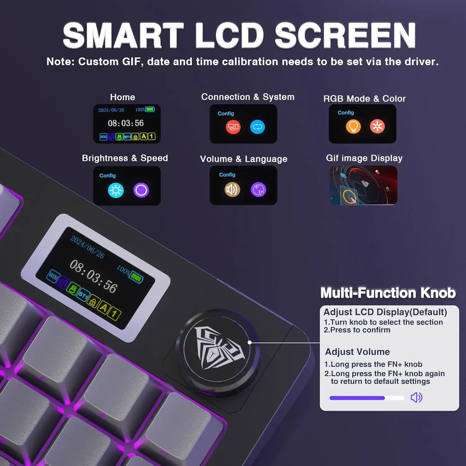 AULA S98pro Wireless Mechanical Keyboard Three Mode Gasket RGB Hot-swap Esports Gaming Keyboard with TFT and Multi-function Knob