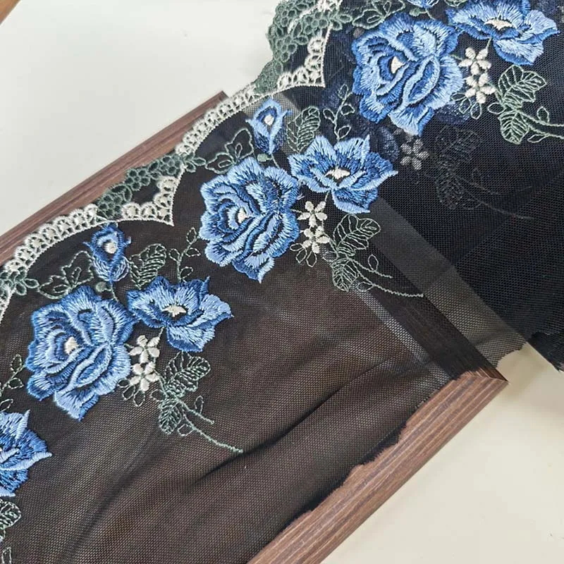 15meters Blue Rose Floral Embroidery Lace Trim Lingerie Sewing Craft DIY Underwear Dress Sleeve Fabrics Ribbon