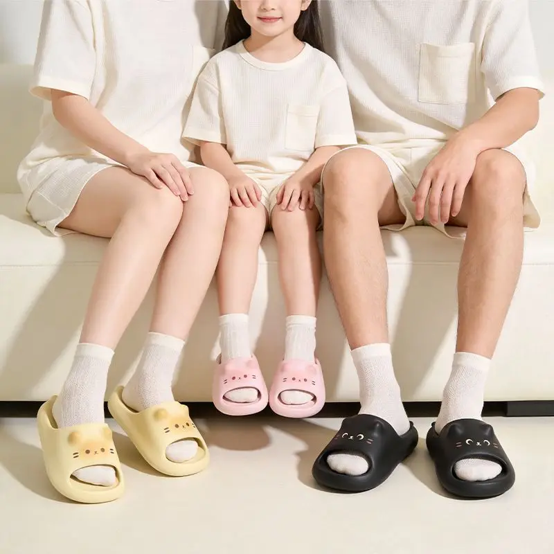 

2026 latest style cartoon cat paren-child slippers for home use summer indoor bathroom anti-slip sandals kids kitten slippers