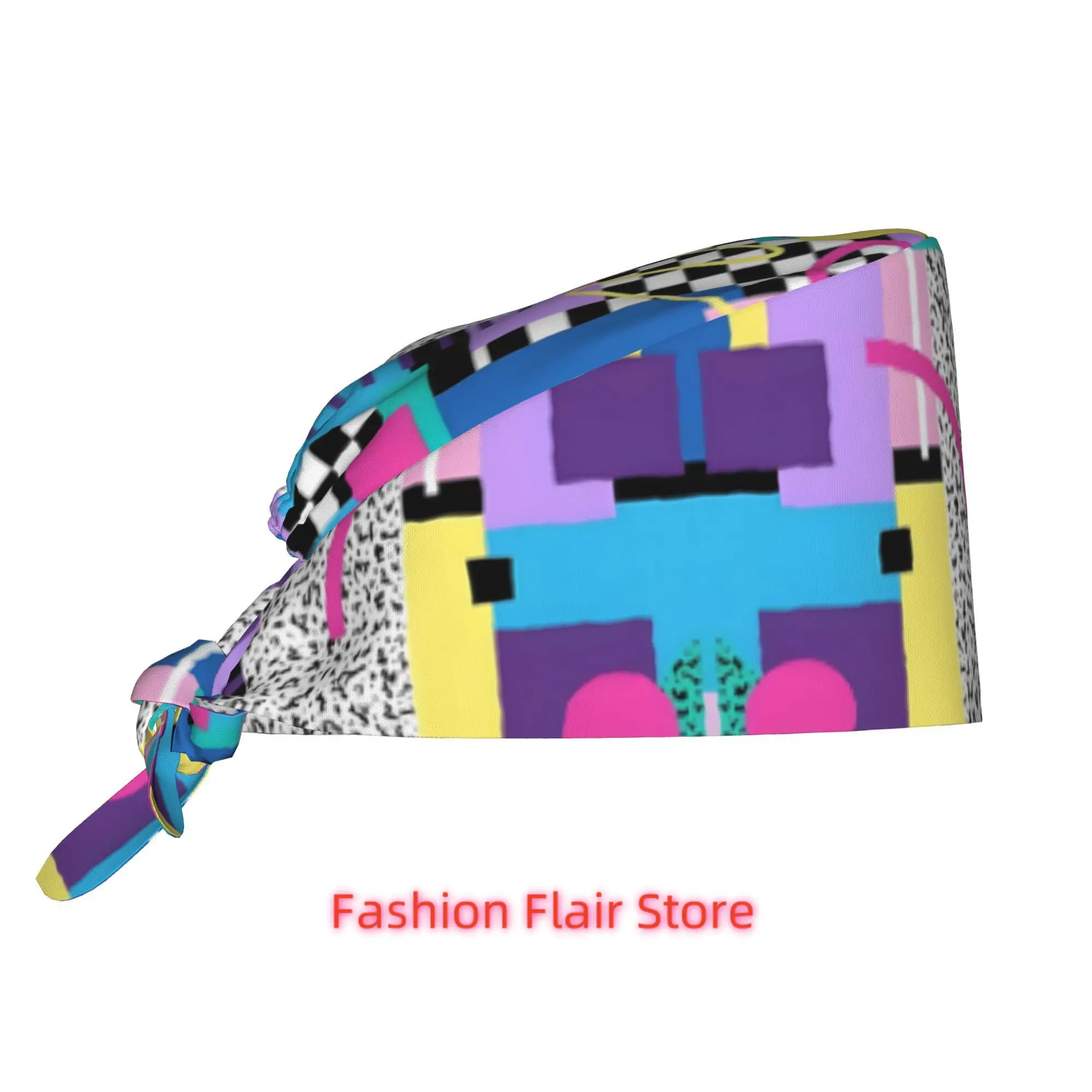 1pc Memphis Pattern Work Cap - Iconic 80s 90s Retro Pop Art Design with Multicolor (Turquoise/Pink/Purple/Black/White) Adjustabl