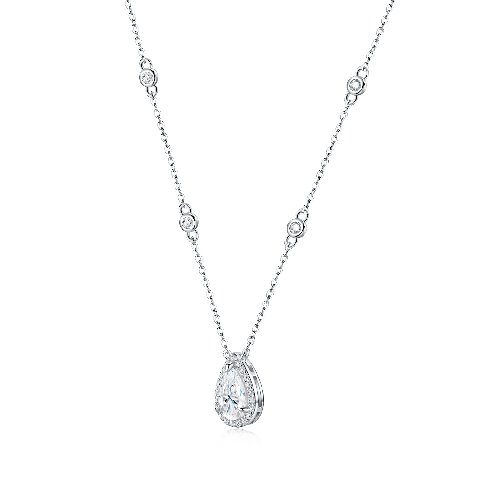 S925 Sterling Silver Pear D Color GRA Moissanite Pendant Necklace, Hypoallergenic Fine Jewelry Gift for Women