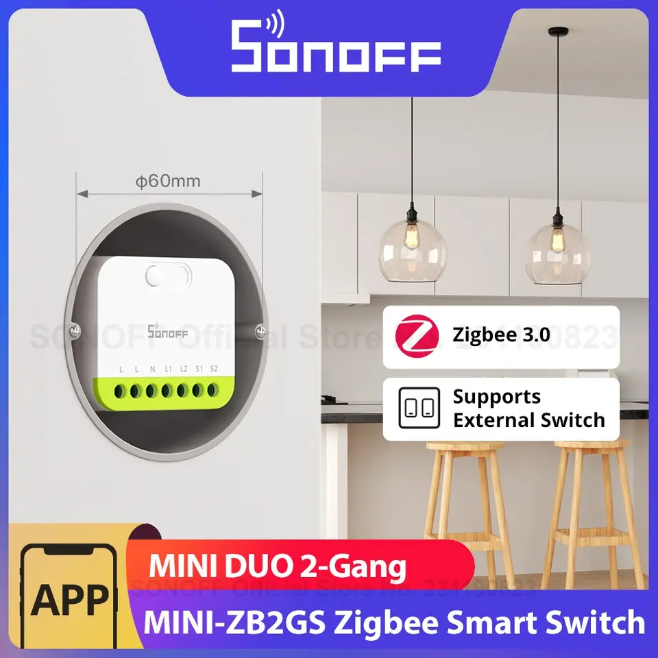 SONOFF MINI DUO مفتاح ذكي Zigbee ثنائي 2-Gang صغير وآمن تحكم ثنائي الحمل يدعم المفتاح الخارجي يتطلب مركز Zigbee