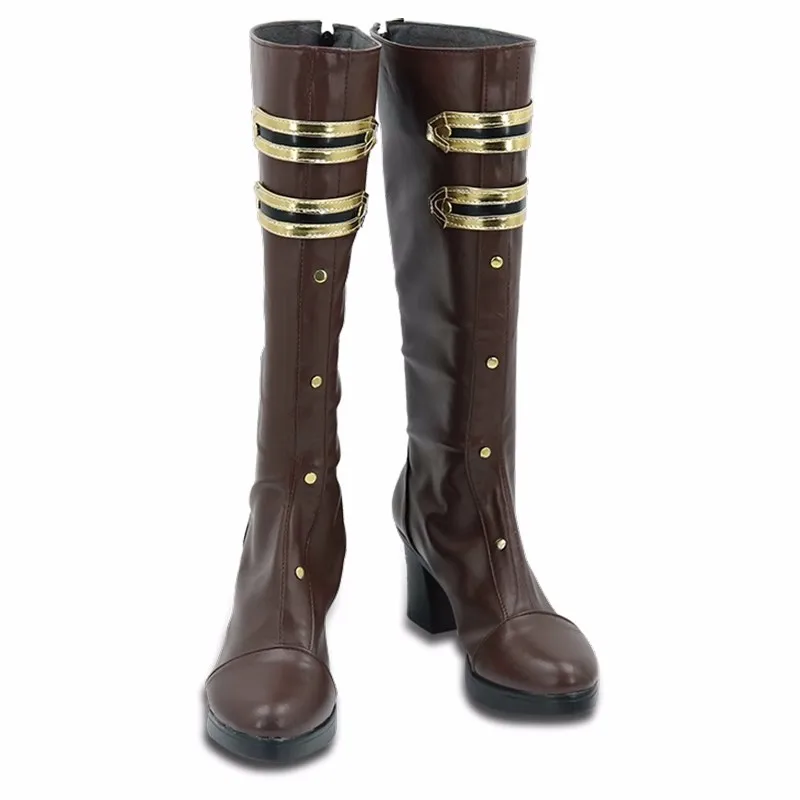 Chaussures de Cosplay pour femmes, bottes marron à talons hauts, accessoires de fête d'halloween