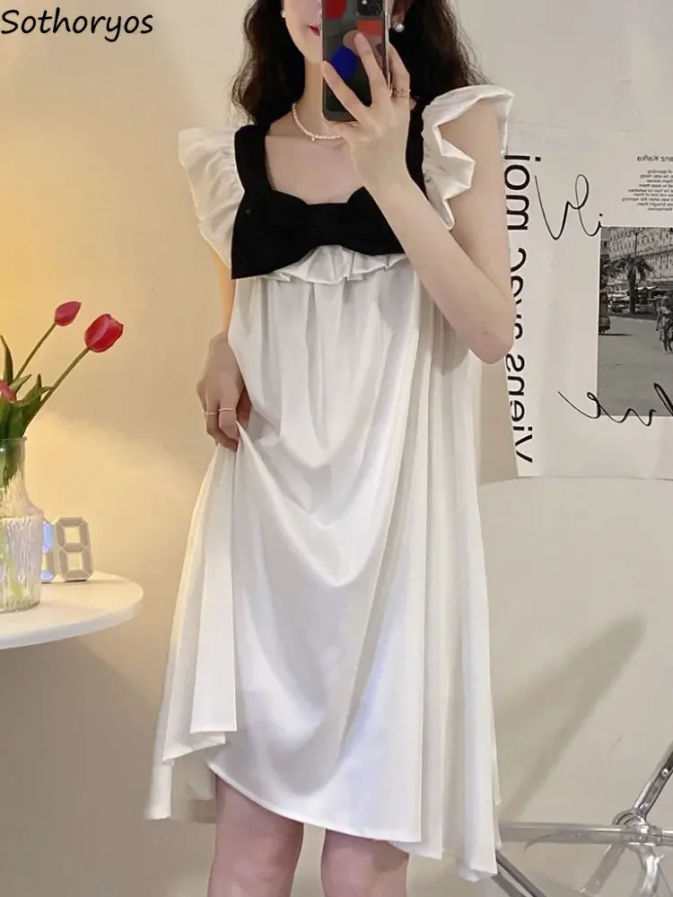 Nightgowns Women Bow Simple Princess Home Daily All-match Designed Sweet Casual Basics Korean Style Ladies Graceful Charming New