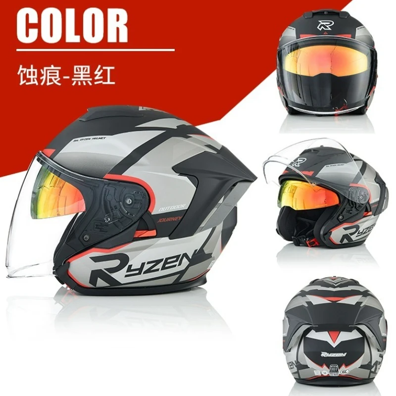 Ryzen Motorcycle Helmet Men's and Women's Half Helmet Cascos Para Moto Four Seasons 3/4 Helmet Cascos De Moto Para Los Hombres