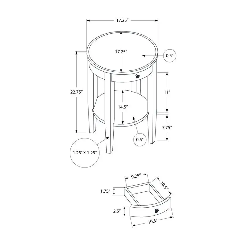 Round 2-Tier Accent Side Table, Nightstand, Brown Veneer, Transitional Design for Bedroom & Living Room