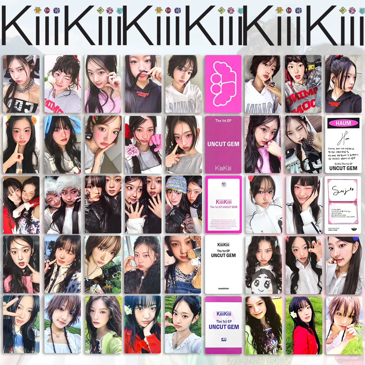 

KPOP KIIIKIII New Album UNCUT GEM Photocard High Quality Double Side Printing LOMO Card Leesol Sui Haum Jiyu Kya Fans Collection