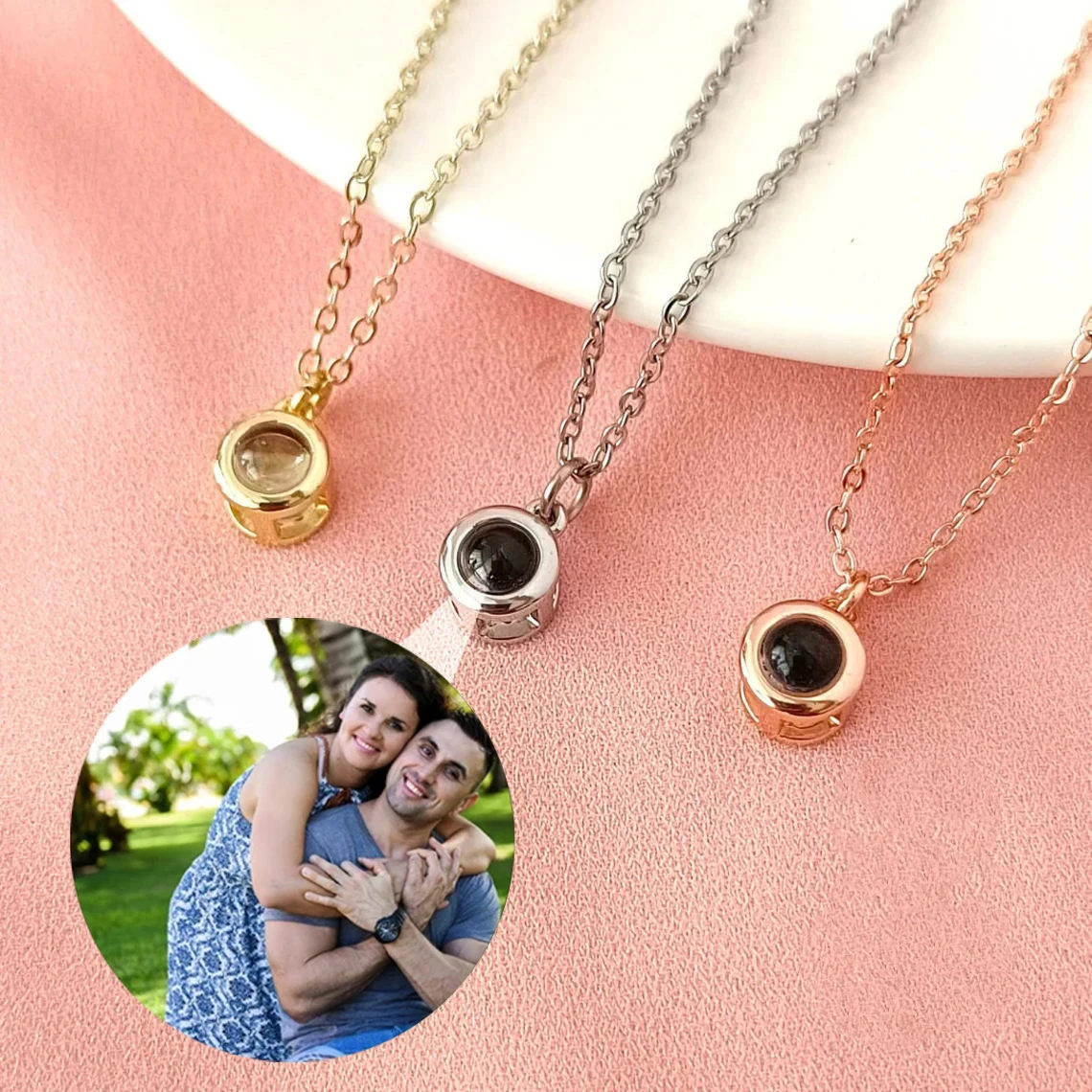 

Custom Photo Necklace Projection Necklace with Picture I Love You 100 Languages Personalized Necklace Jewelry Gifts for Women