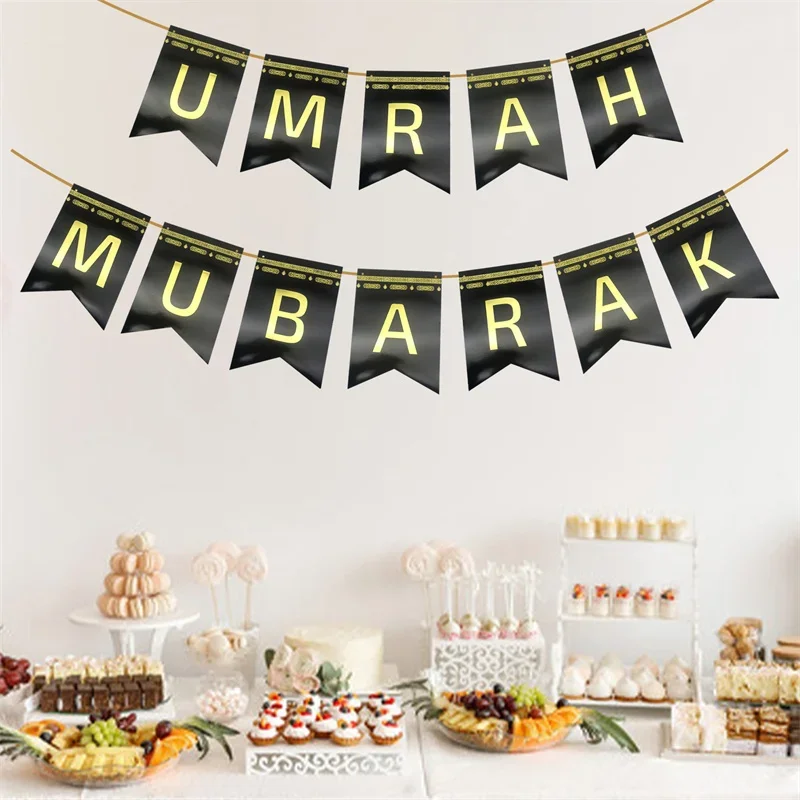 Umrah Mubarak Banner Ramazan Kareem Islamic Muslim party flags, Eid Mubarak Festival Decoration, Hajj Mubarak supplies