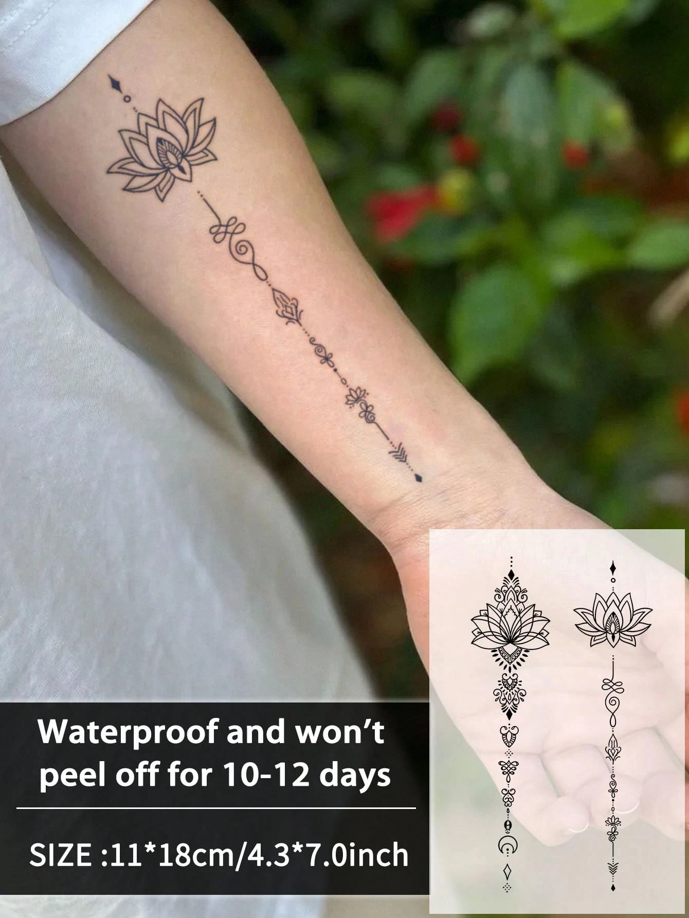 1Pc Lotus Floral Totem Temporäre Tattoos Wasserdicht Schweißfest Letzten Für 1-2 Wochen Anti-Reibung Faux Schwarz gefälschte Tattoos