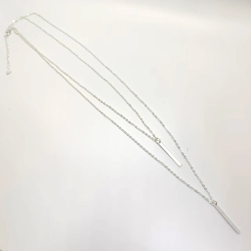 Two layers  bar Pendant Silver color gold color Metal plated Chain Women sweater Necklace