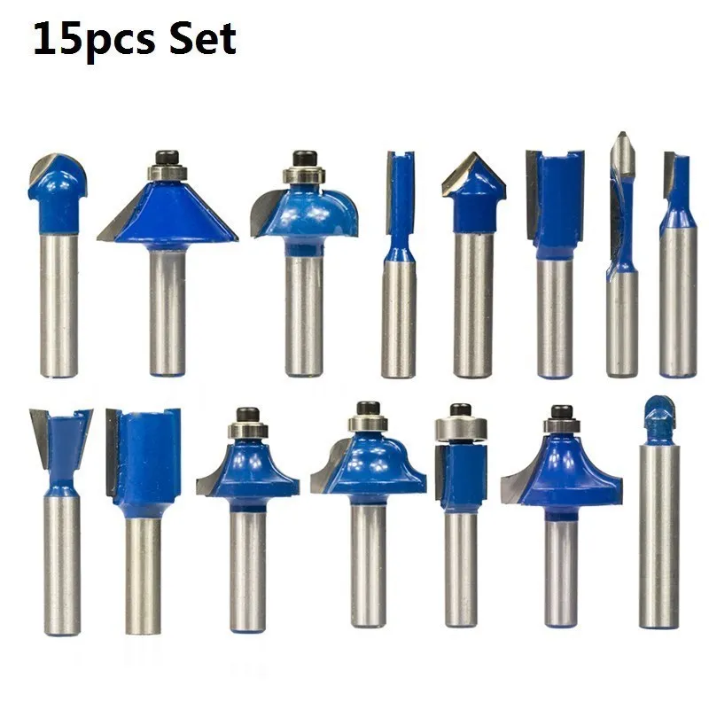 XCAN Set di punte per Router con gambo da 8mm 12/15 pezzi fresa per legno in carburo di tungsteno fresa dritta per la lavorazione del legno