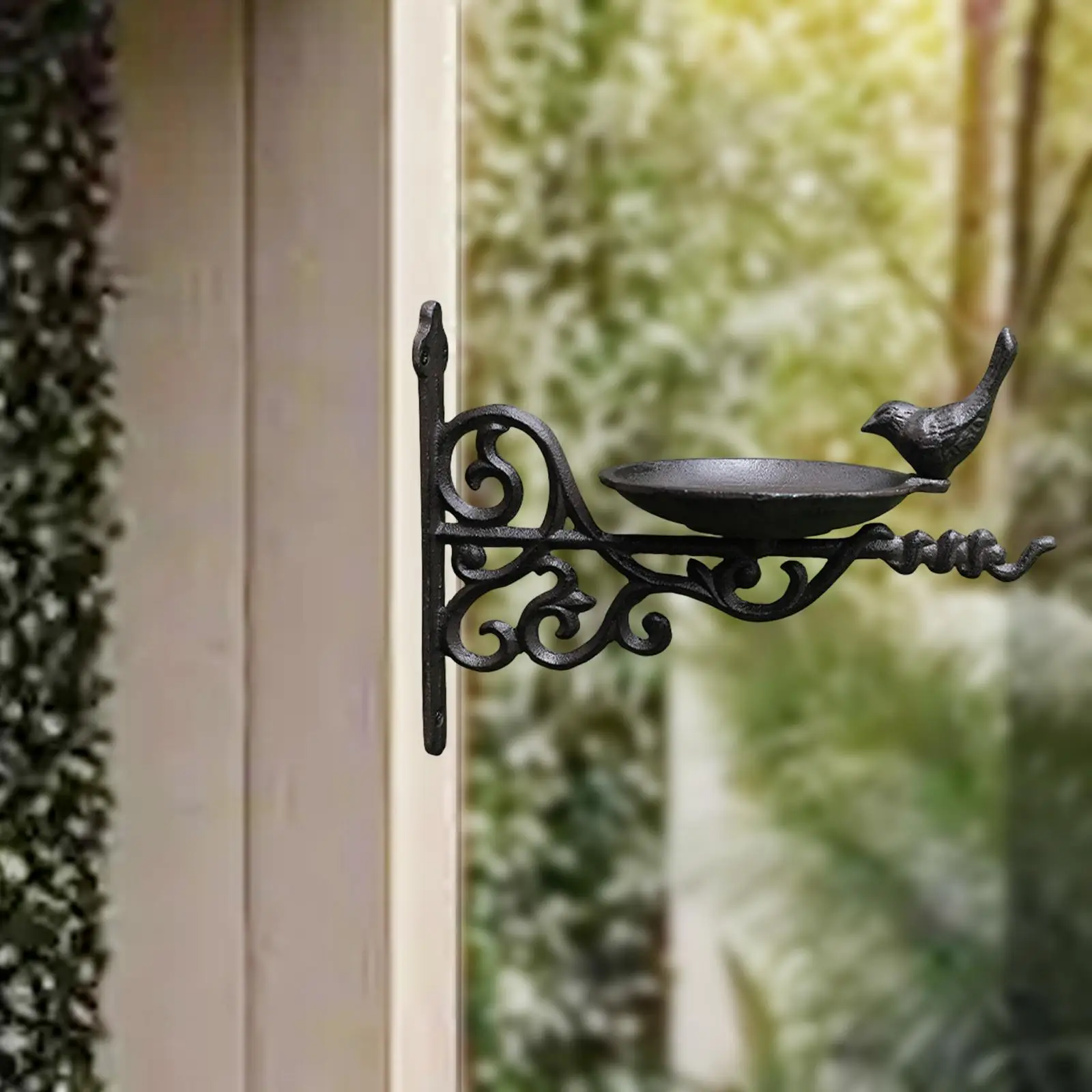 

Wall Mounted Bird Bath Bird Feeder Holder Decor Sturdy Rustic Cast Iron Feeding Station Ornament for Outside Patio Planter