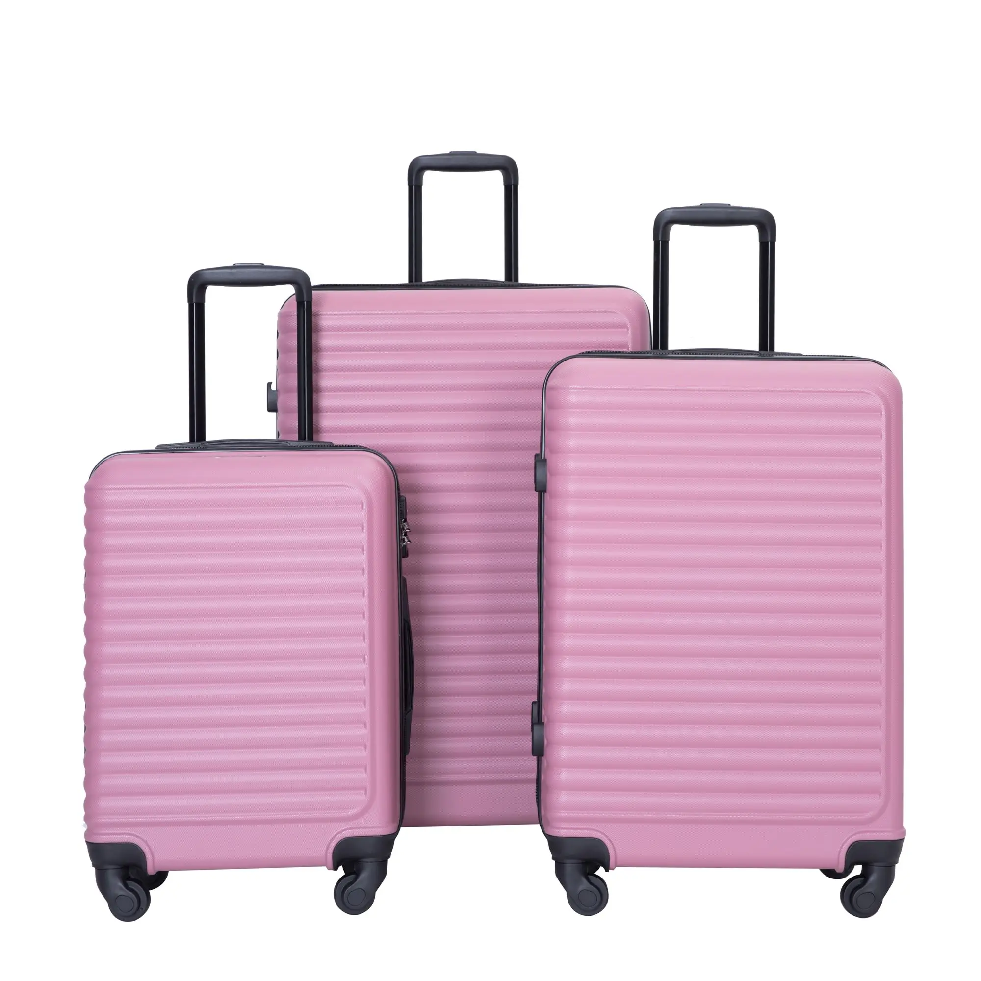 

3 Piece Luggage Sets ABS Lightweight Suitcase with Two Hooks, Spinner Wheels, TSA Lock, (20/24/28) PINK