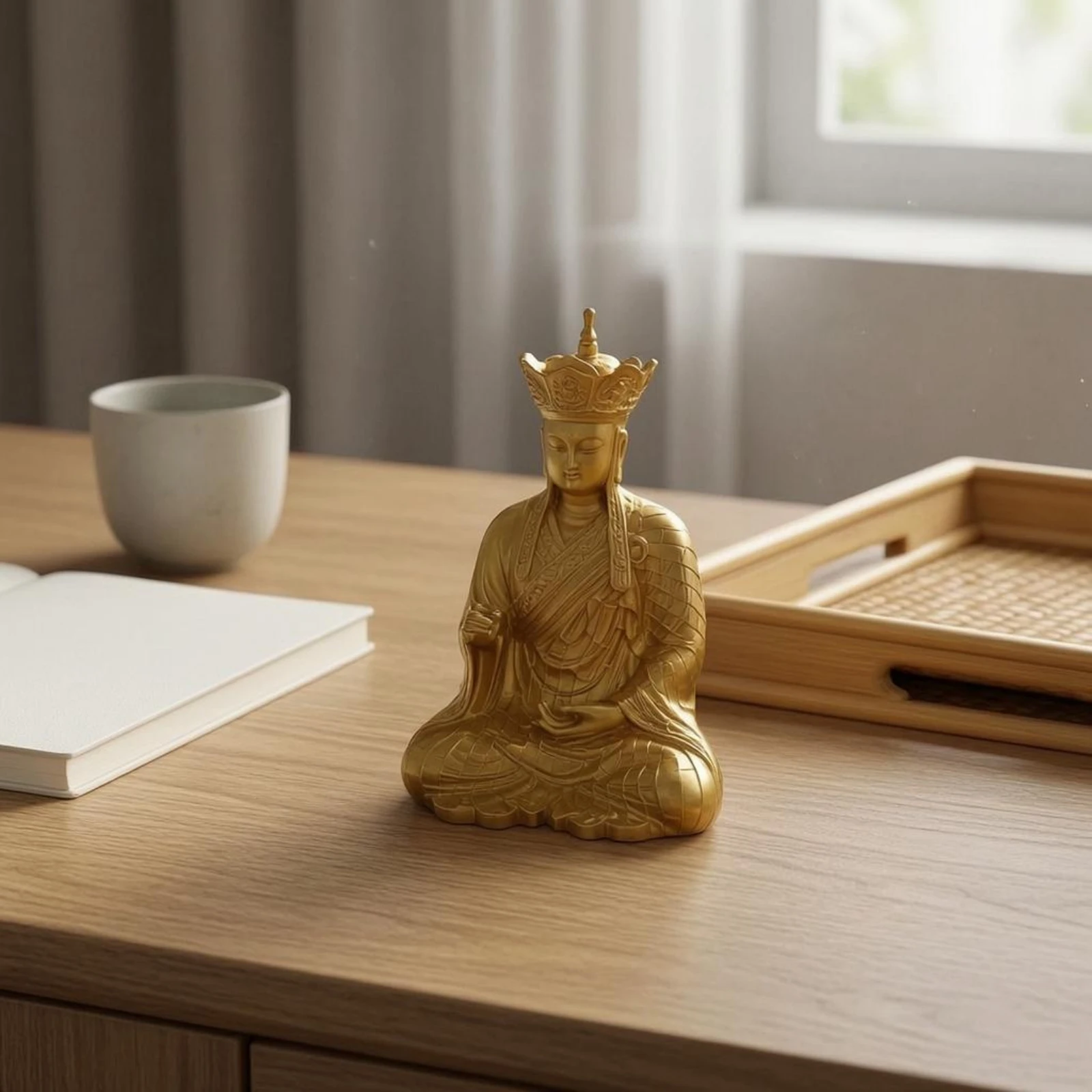 Ksitigarbha Bodhisattva Figurine Matte Gold Ksitigarbha Figurine Tabletop Ornament Exquisite Workmanship
