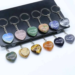 Natural Rose Quartz Crystal Heart-shaped Keyring Aventurine Sodalite Agate Gemstone Keychain Pendant Accessories