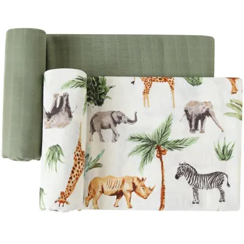 Bebê nascido cobertor de musselina swaddle cobertor de algodão de bambu macio selva animal print recém-nascido envolve capa de cama carrinho