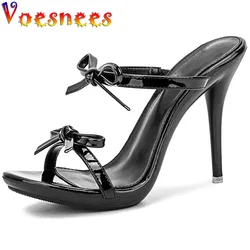 2022 Newest Narrow Band Women Sandals Cute Little Bowknot Party Sexy Stilettos Candy Color High Heels Fashion Black Summer Shoes