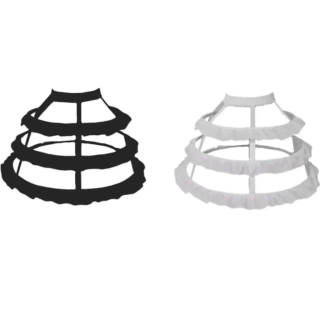 Women 3-Hoop Petticoat Skirt Hollow Out Ruffles Japanese Lolita Dress Pannier Bird Cage Wedding Cosplay Crinoline Underskirt