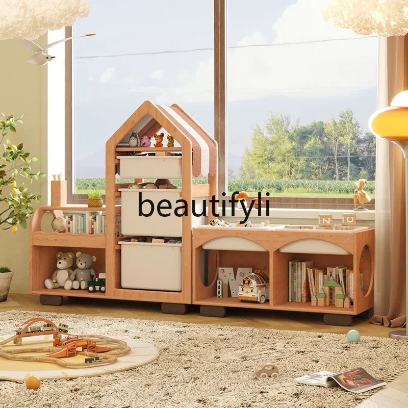 Small train Solid wood storage cabinet Locker Free combination Open toy sorting Tree house tent