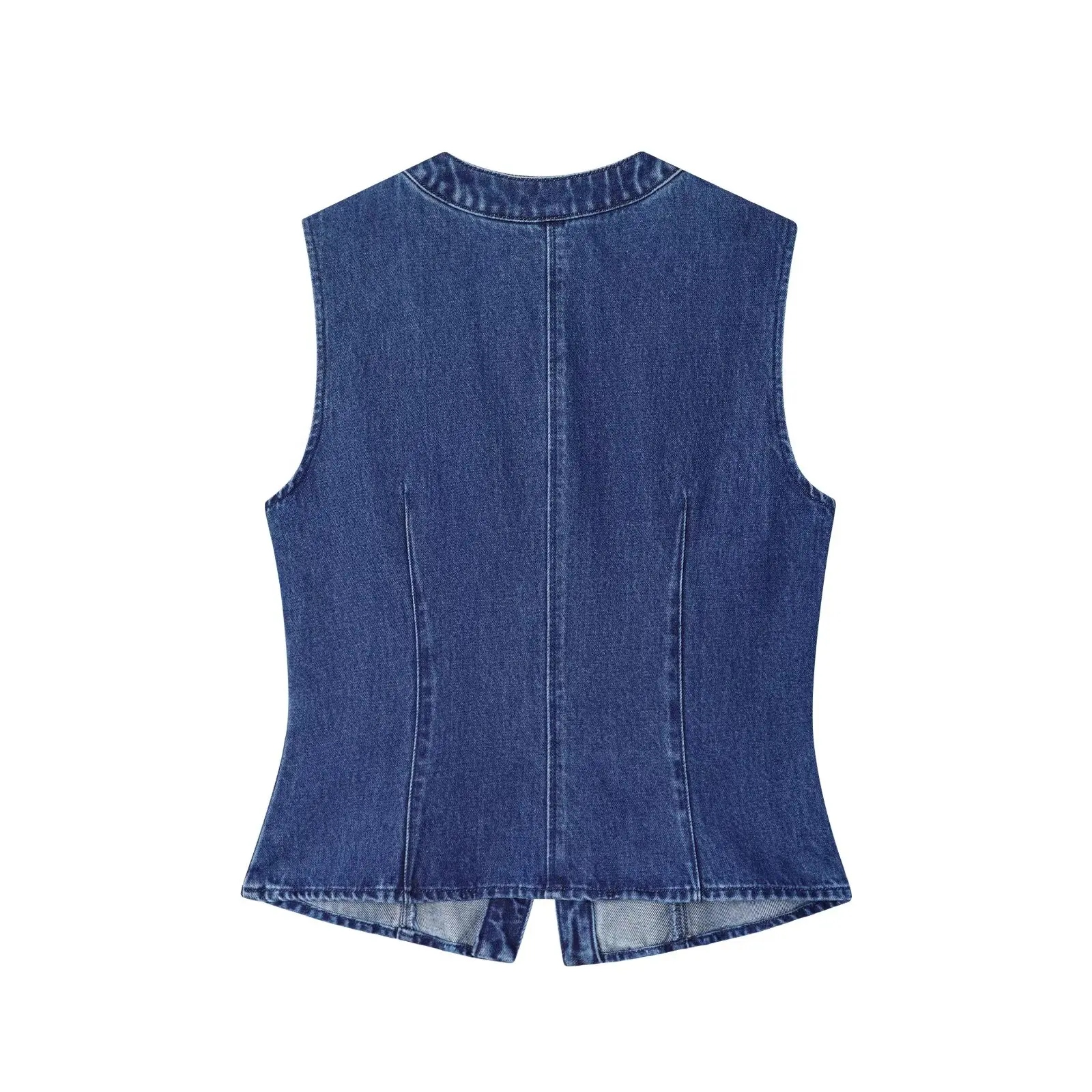 

Topenomi Vintage Denim Vest Women Autumn Fashion Round Neck Single Breasted Sleeveless Coats Casual Slim Fit Waistcoat Crop Top
