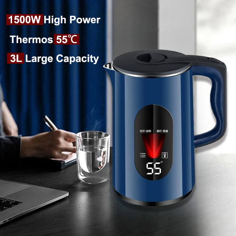 3L Smart Electric Kettle with LED Insulated 55℃ Boil Water Thermos Bottle Stainless Steel Automatic Power-off Home Kitchen 220V