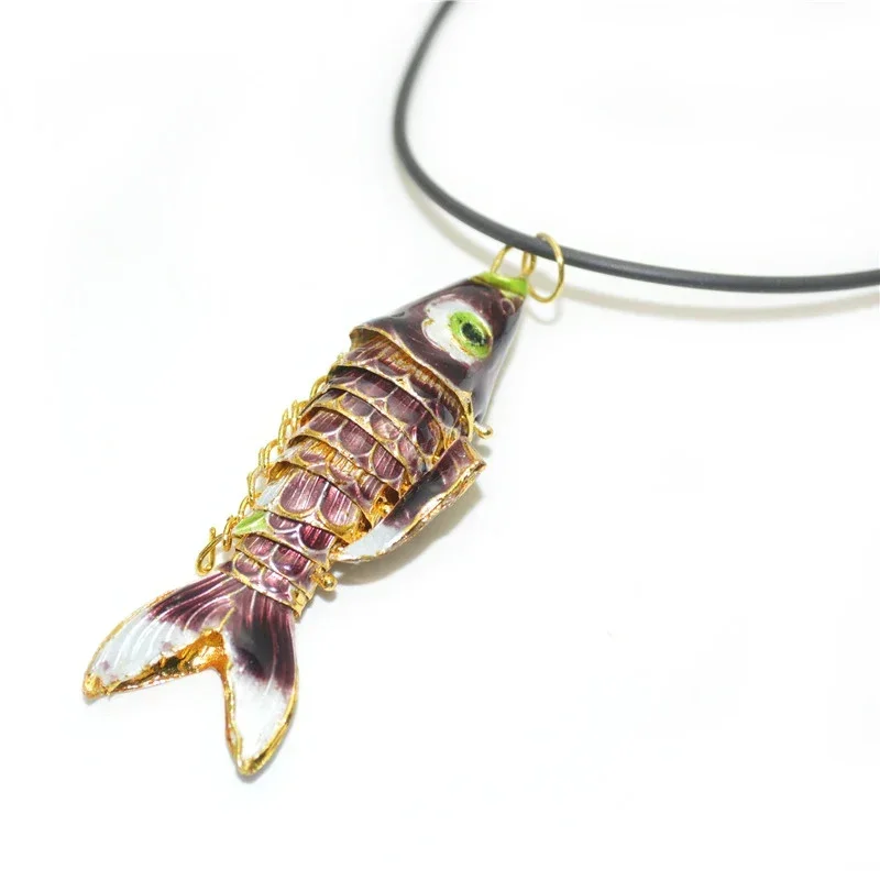 60~65mm Various Color Cute Cloisonne Carp Fish Pendant With Black Leather Chains Fashion Party Jewelry