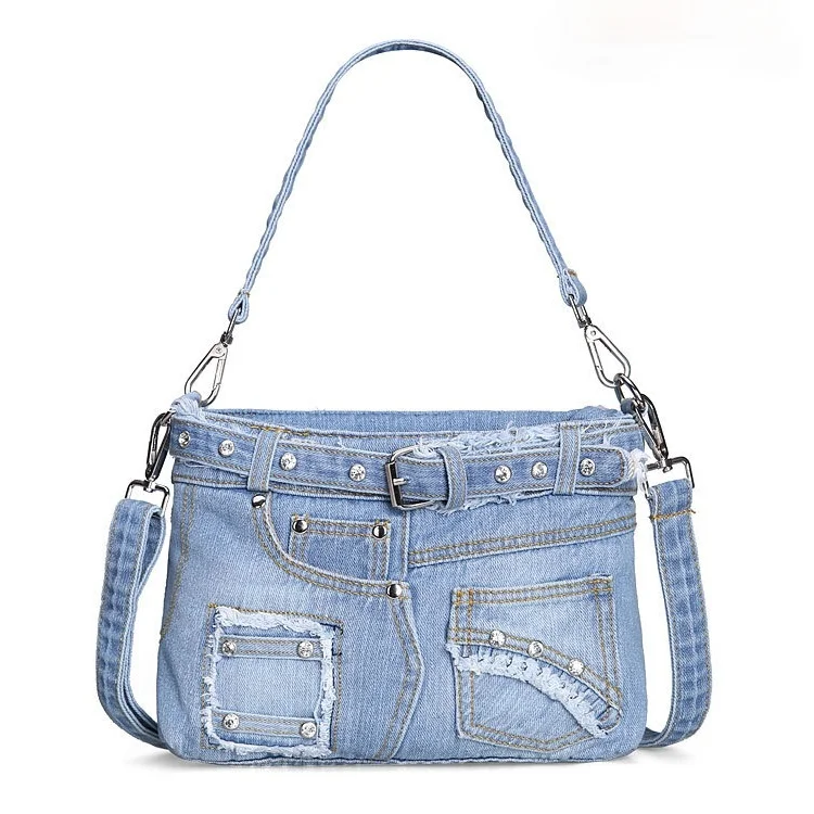 Mode gewassen denim dames crossbody tas jeans broek look messenger bag schoudertas kleine draagtas