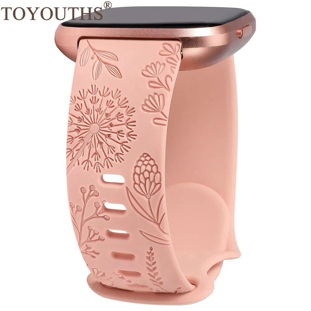 

TOYOUTHS Dandelion Floral Engraved Watch Band For Fitbit Versa 2/Versa/Versa Lite/Versa SE Women Silicone Fancy Cute Sport Strap