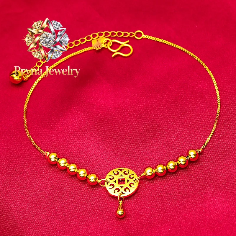 Pryna Jewelry  Fashion Anklet for Women, 24K Gold, AU999 | Antique vine carvings with distressed finish, vintage charm for bohem