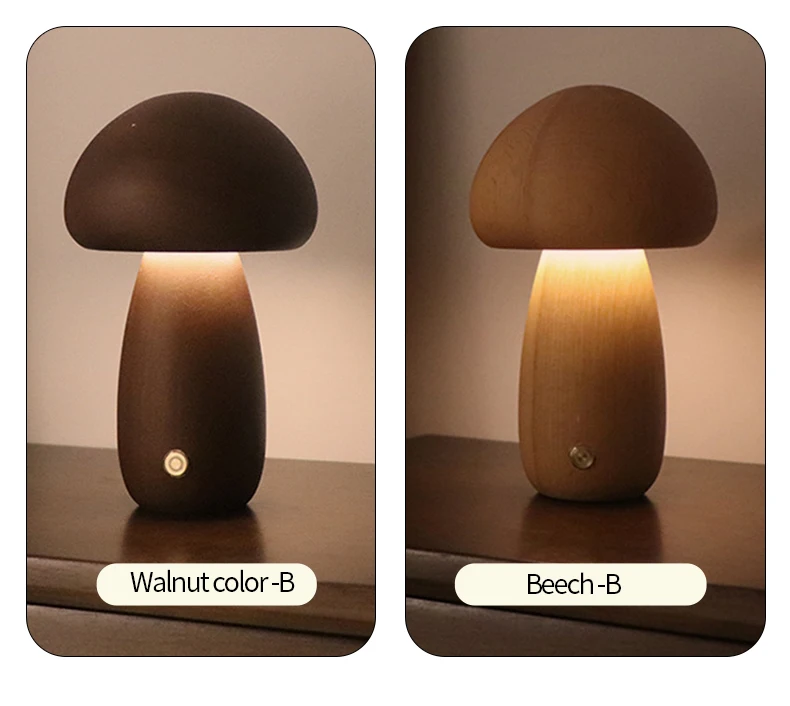 INS LED Night Light With Touch Switch Wooden Cute Mushroom Bedside Table Lamp For Bedroom Childrens Room Sleeping Night Lamps