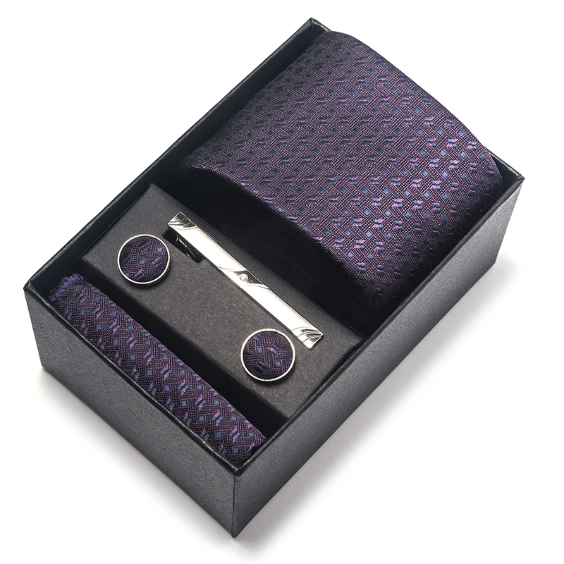 High Quality Brand Tie Handkerchief Cufflink Set For Men Necktie Box Suit Accessories Wedding Present Fit Workplace