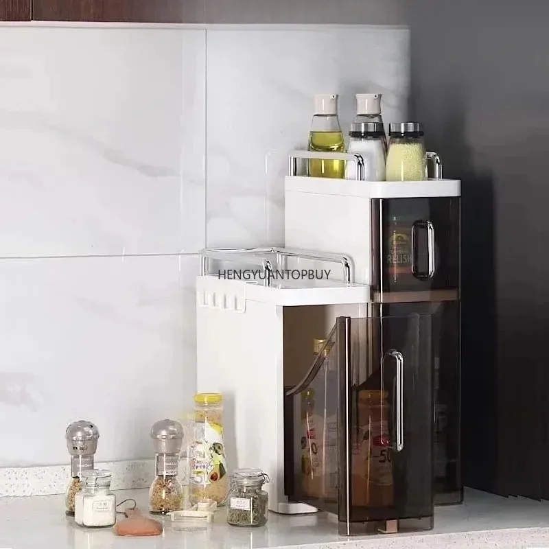 2/3 Layer Spice Storage Rack Kitchen Organize Spice Shelf Pull-Out Efficient Locker with Hooks Wheels Integrated Sl-im C 3