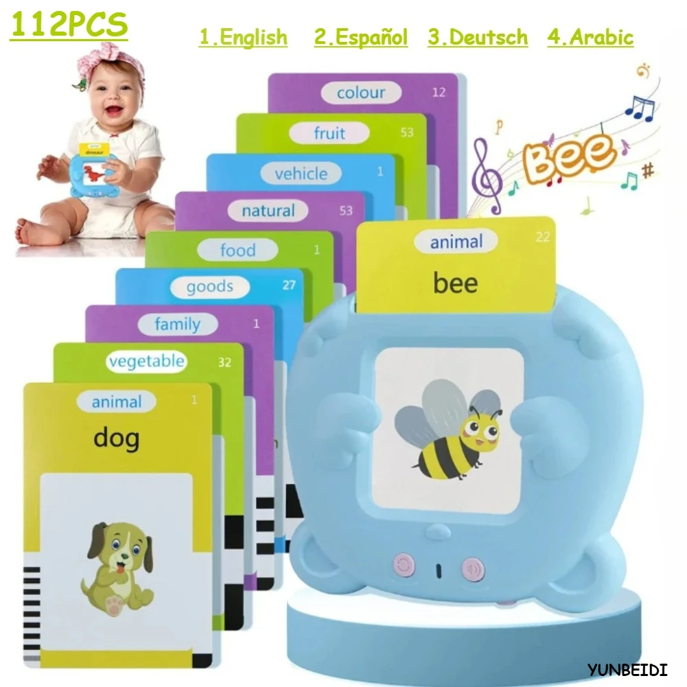 Children's Language Audiobook Learning Machine 112pcs Card Insert Card Children's Educational Toys German English Spanish Arabic