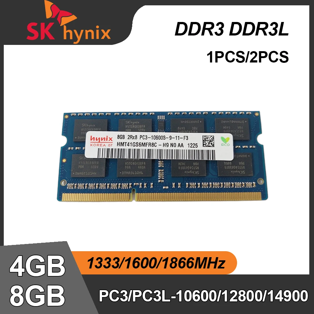SX Hynix DDR3 DDR3L SO-DIMM Laptop Memory Module 4GB 8GB 2Rx8 1333MHz 1600MHz 1866MHz 204-pin Non-ECC Unbuffered 1.3V 1.5V