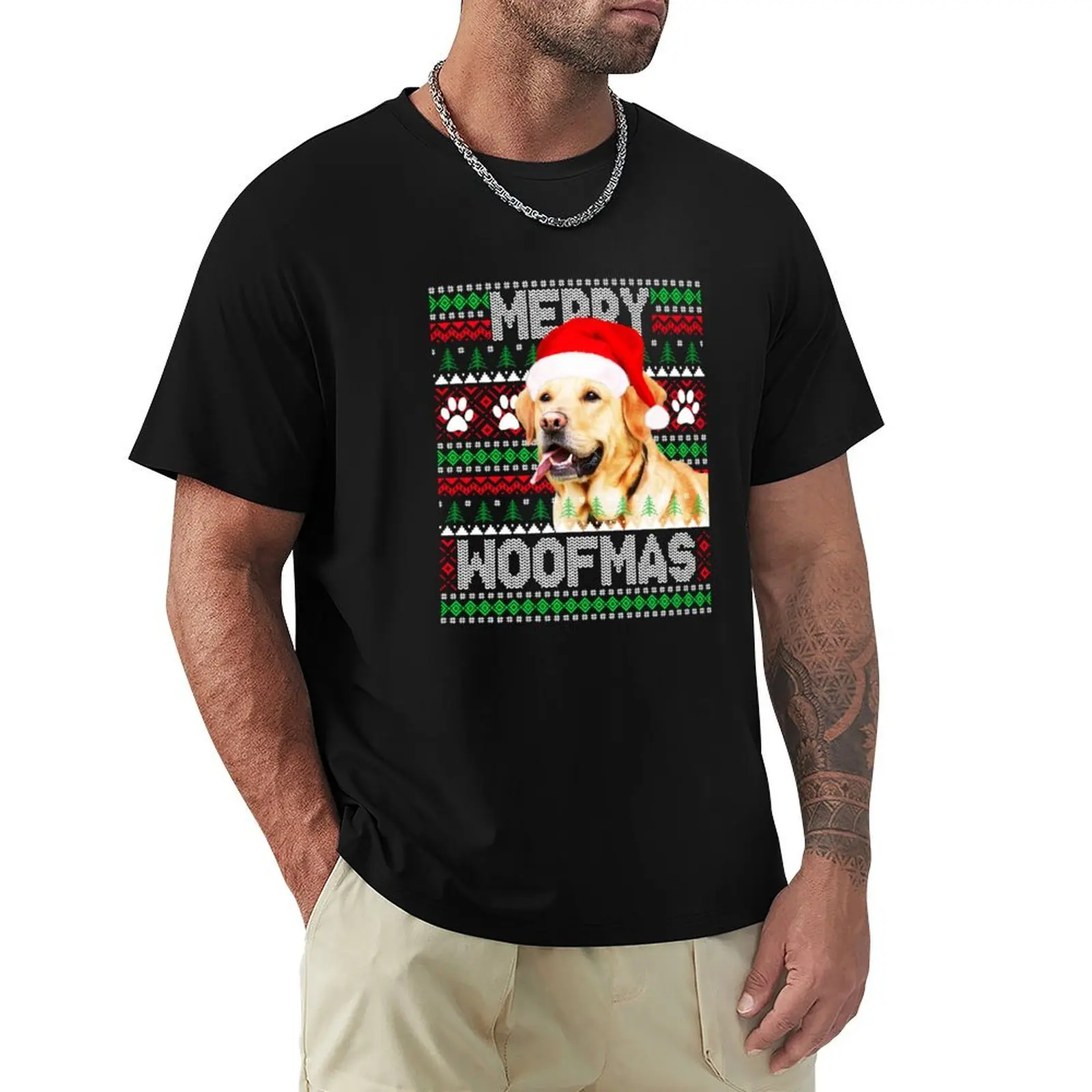 Merry Woofmas Cute Golden Retriever Dog Ugly Sweater T-Shirt Construction Work Tee Shirt