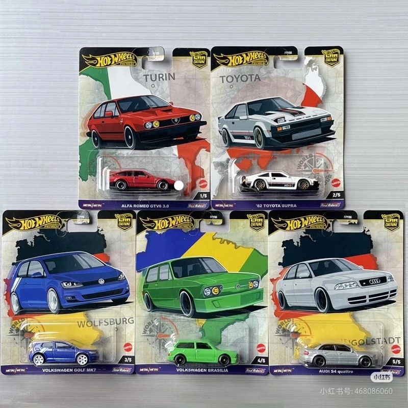 Em Estoque Hot Wheels FPY86 World Tour Series Carrinhos de Coleção Die-Cast Toyota Supra Audi S4 Volkswagen Brasília Brinquedos Surpresa