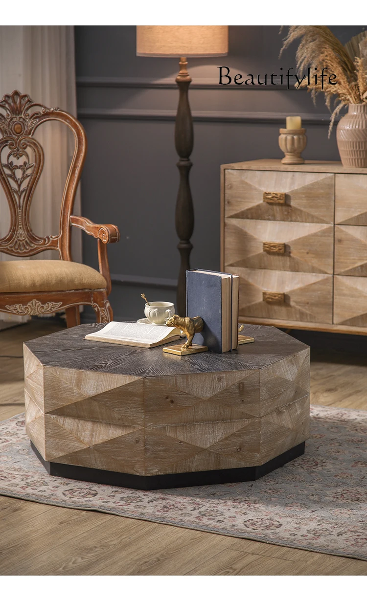 Retro coffee table living room home creative three-dimensional old round table creative tea table middle ancient style highsense