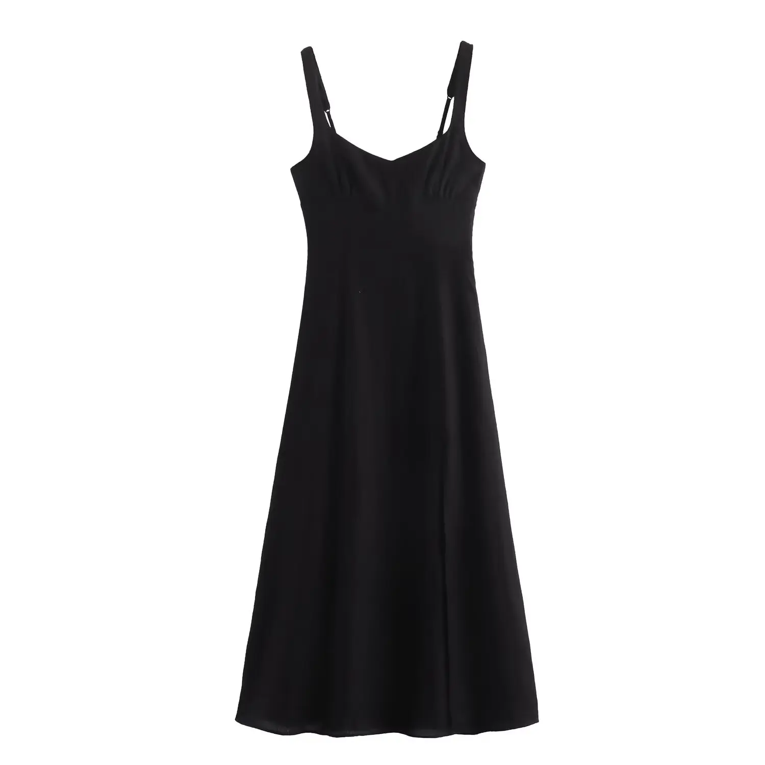 Maxdutti For Vacation Beach Linen Blend Split Dress Women Fashion Ladies Summer Dress Minimalist Black Suspender Dress