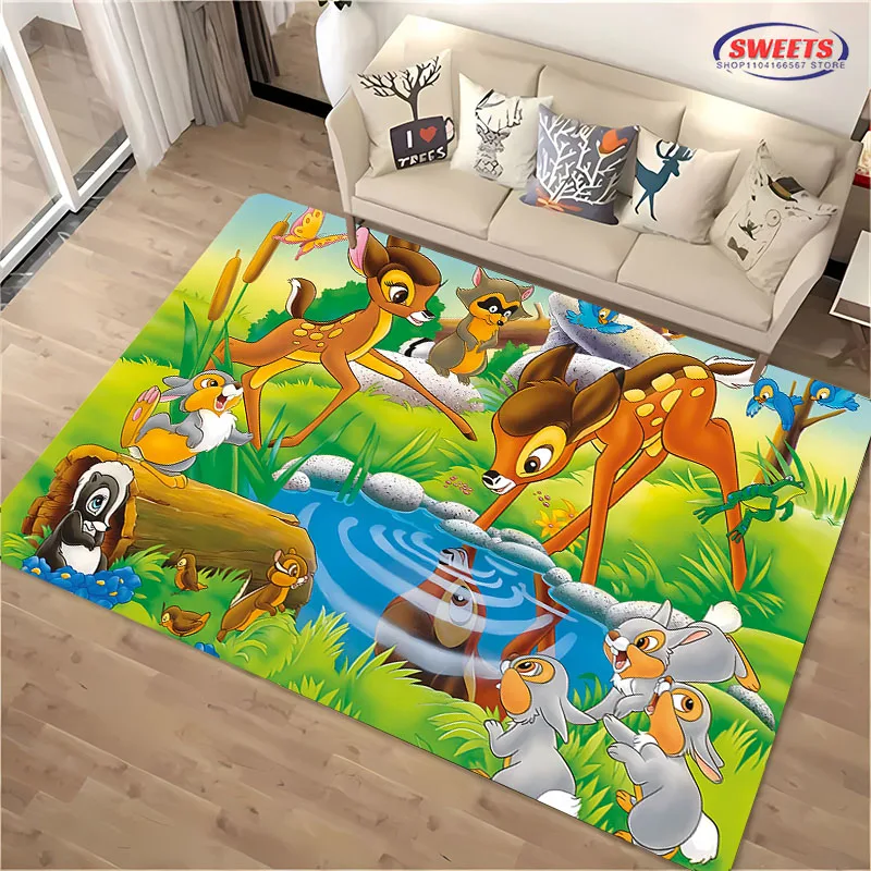 3D HD Printing Disney Bambi Cartoon Carpet for Living Room Bedroom Kids Room Mat Sofa Doormat Floor Rug Anti-slip Decor Mat Gift